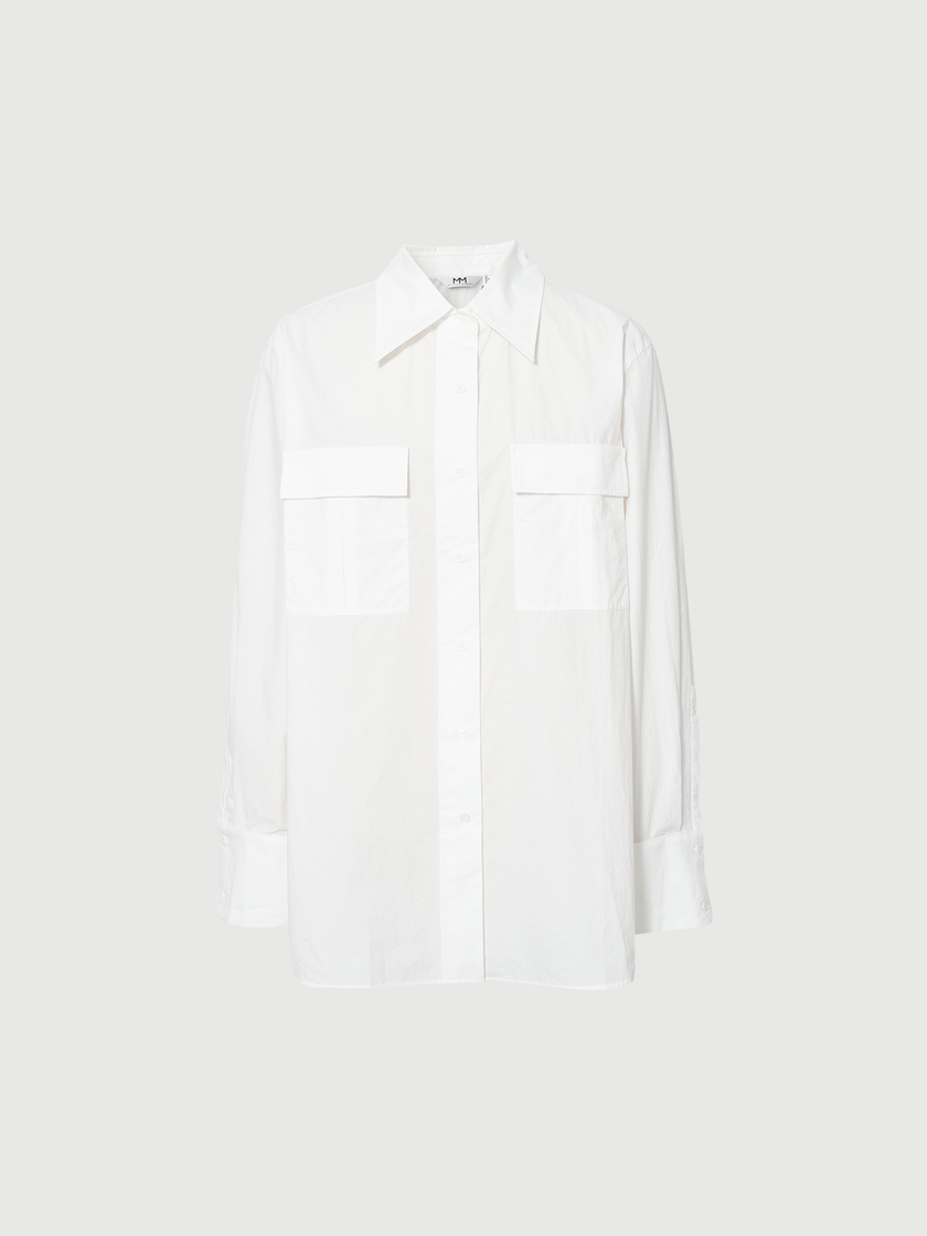 Long-sleeved shirt with pointed collar - white