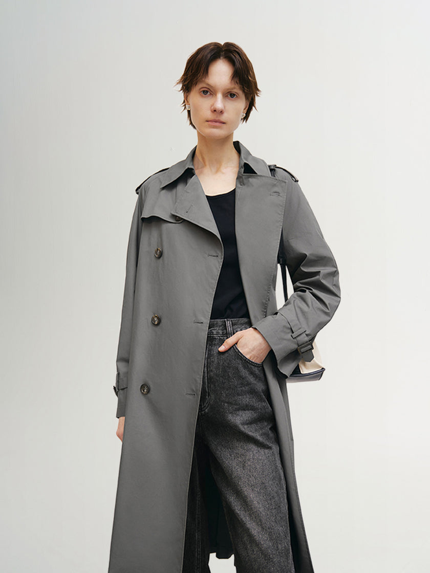 Smoke gray winter coat with collar, double breasted