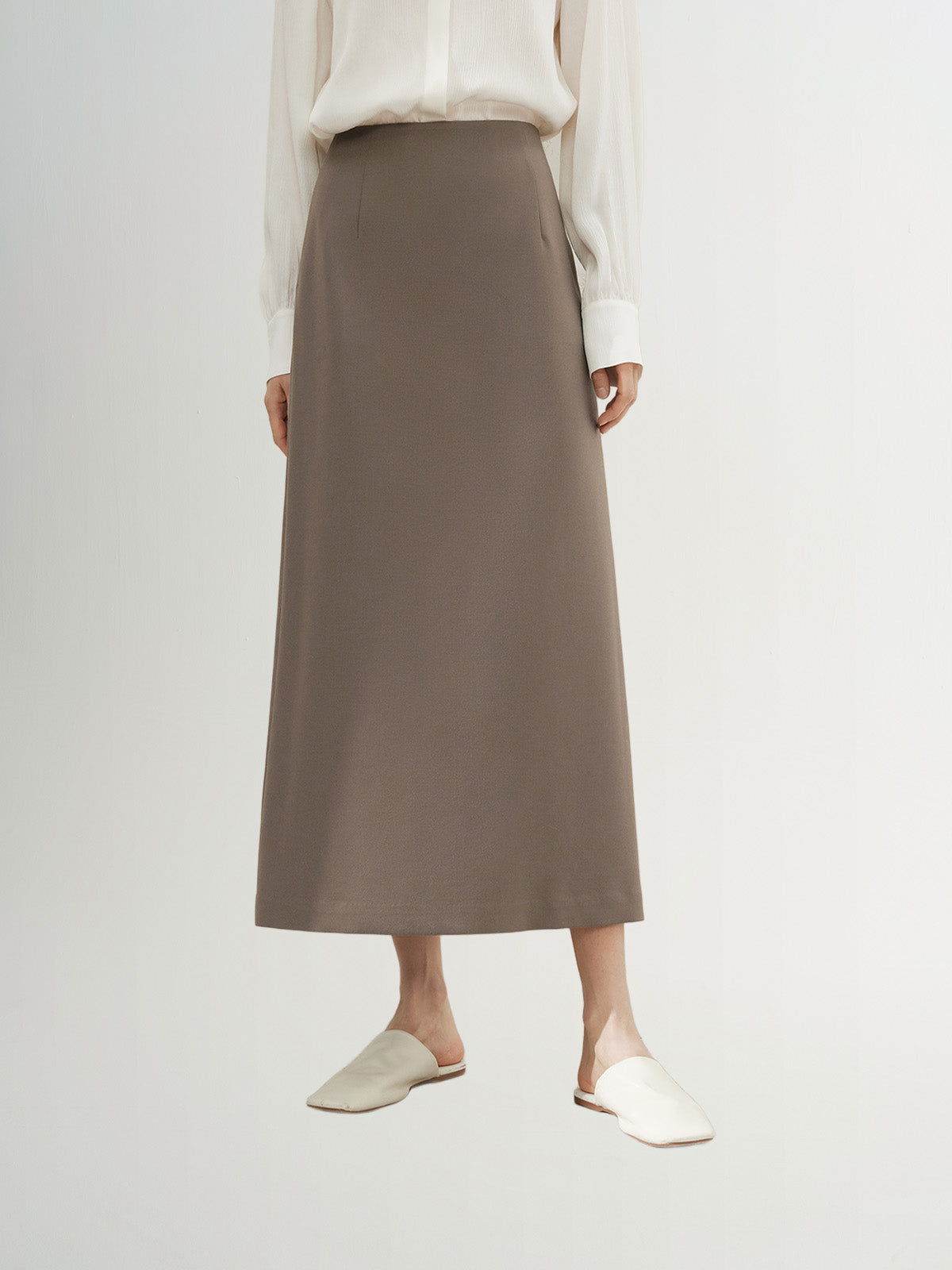 Brown high-waisted wool flared skirt