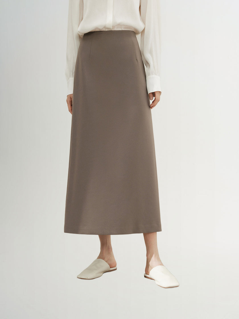Brown high-waisted wool flared skirt