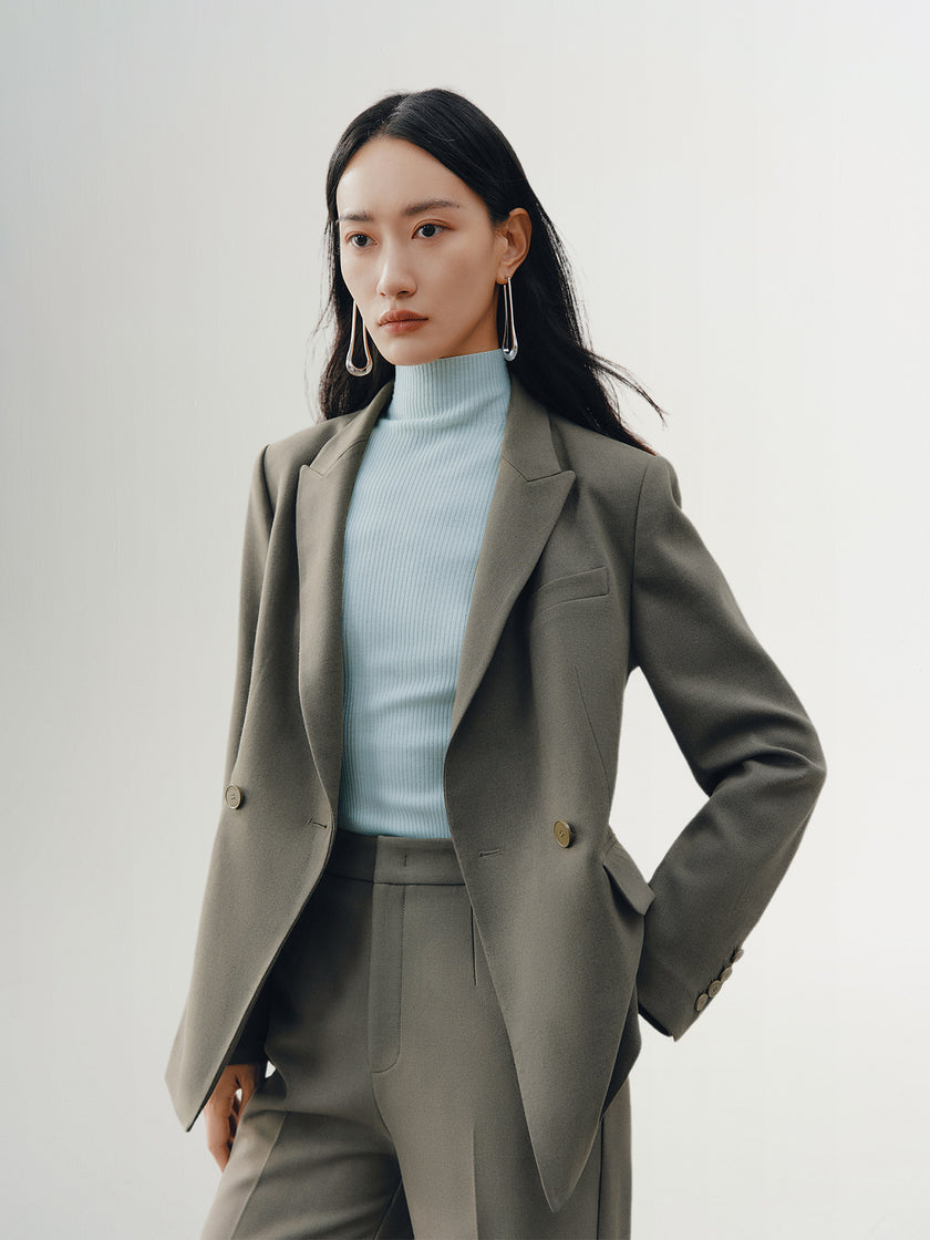 Women's Gray Peak Lapel Double Breasted Blazer Jacket