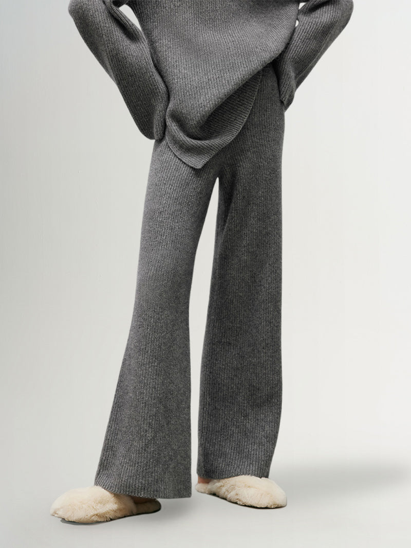 Women's Gray Wide Leg 100% Wool Knitted Pants