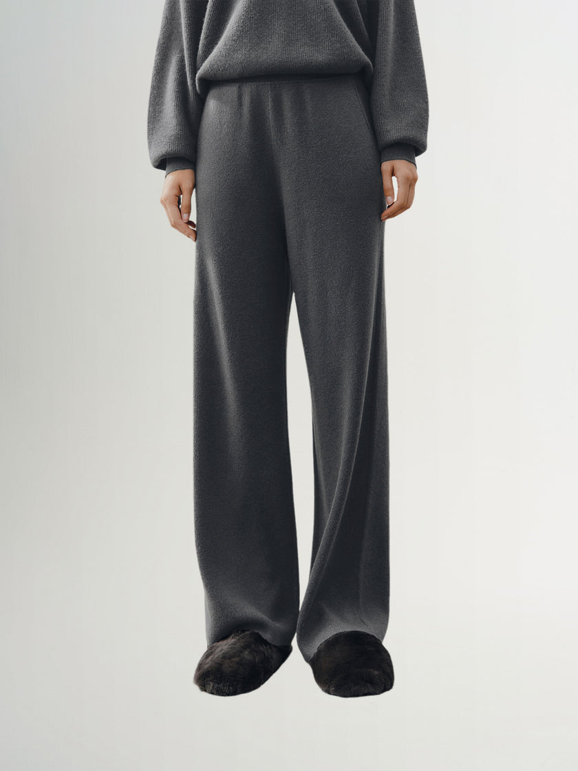 Dark gray relaxed fit winter knitted pants