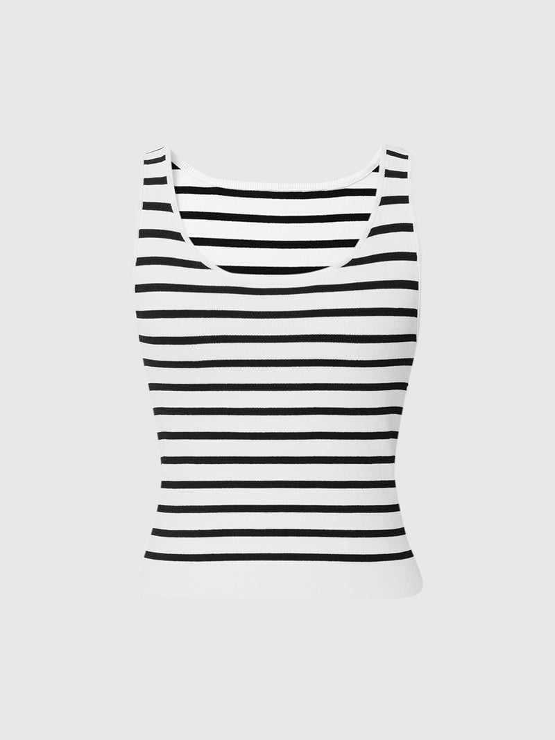 Women's Black Round Neck Stripe Knitted Vest