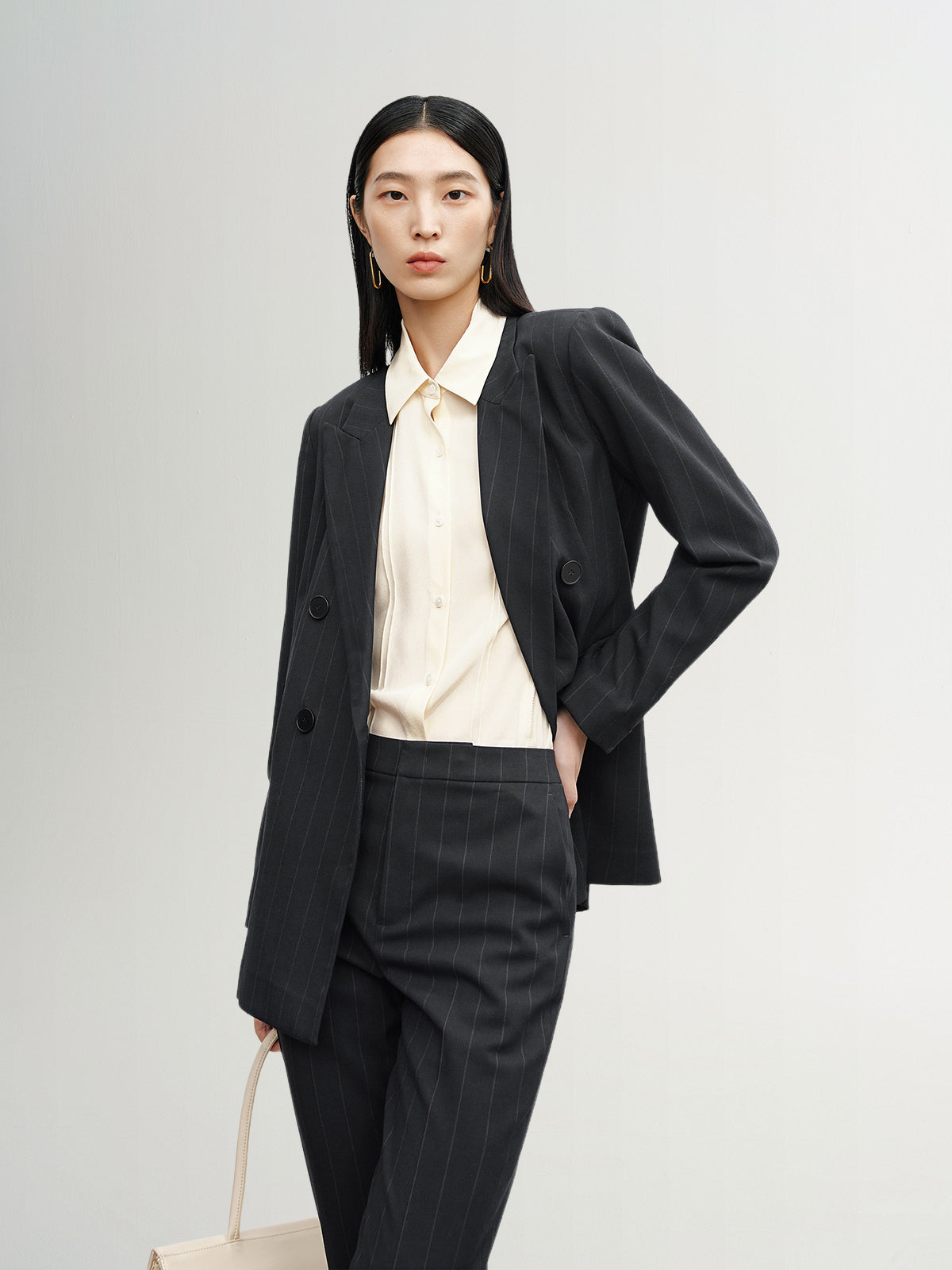 Classic black double-breasted collared blazer