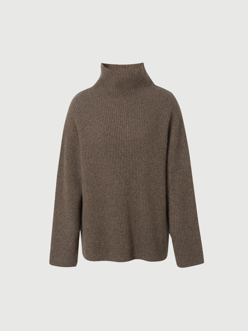 Brown wool sweater with high neck