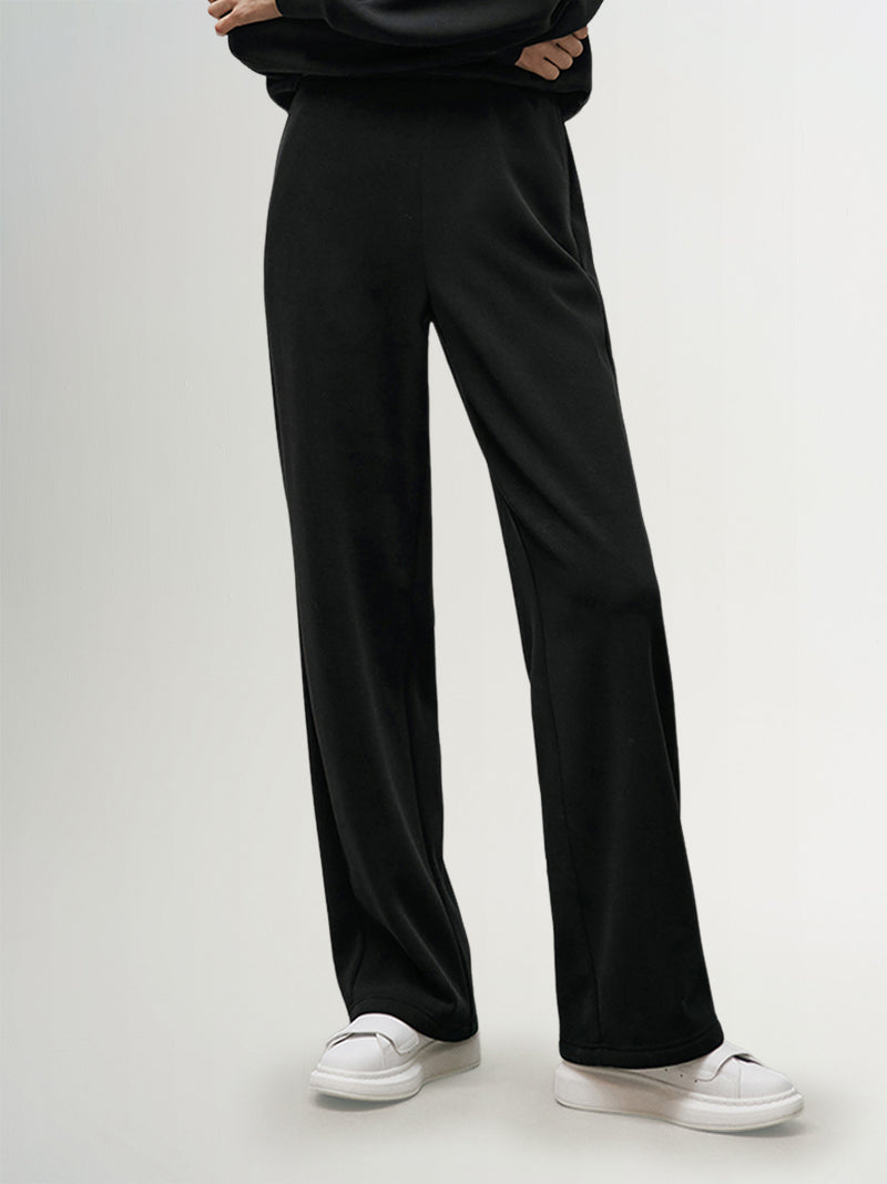 Black straight pants with elasticated waist