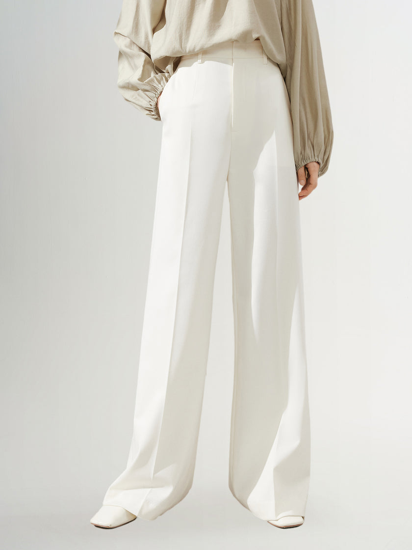 White wide high waisted suit pants