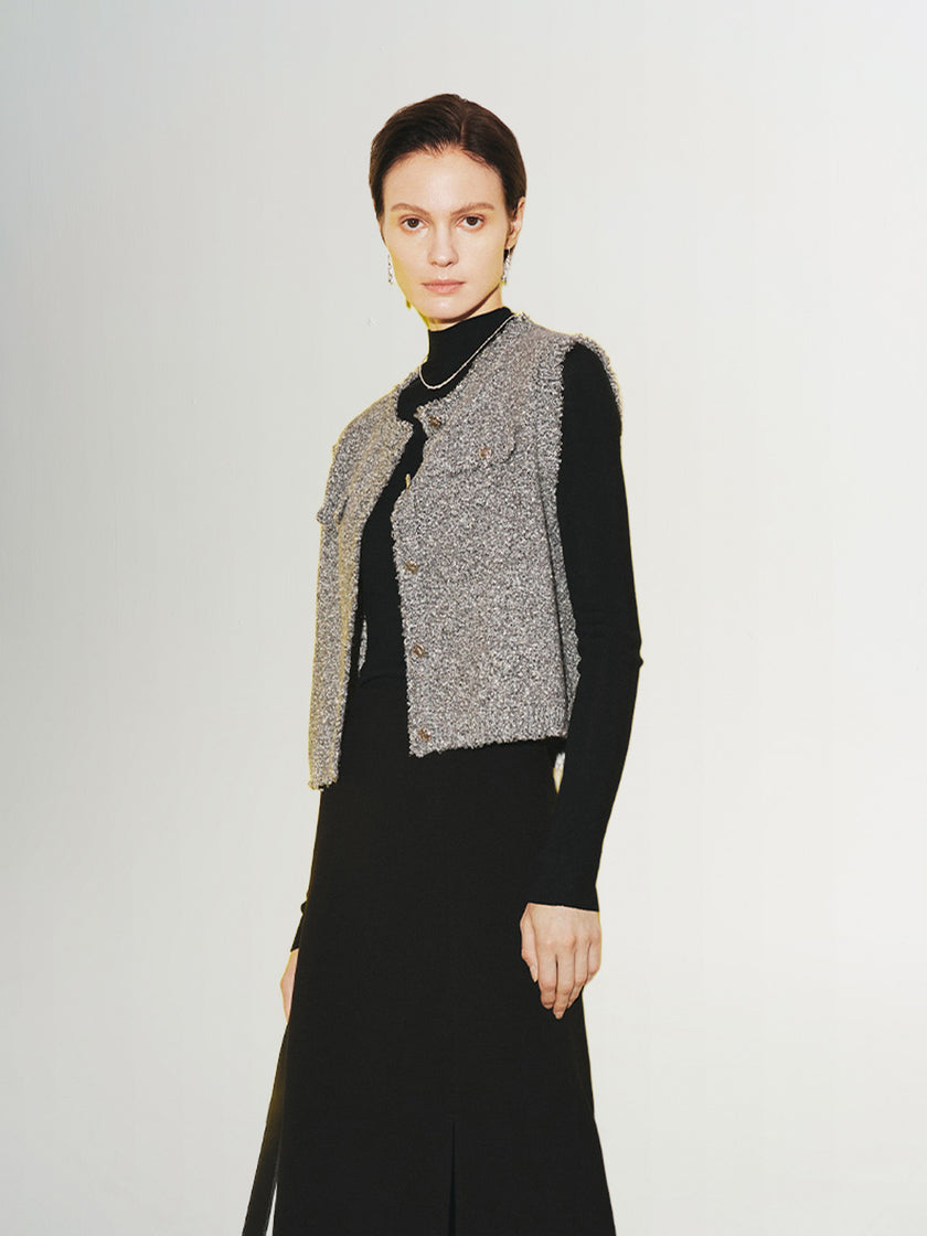 Tweed sleeveless vest
