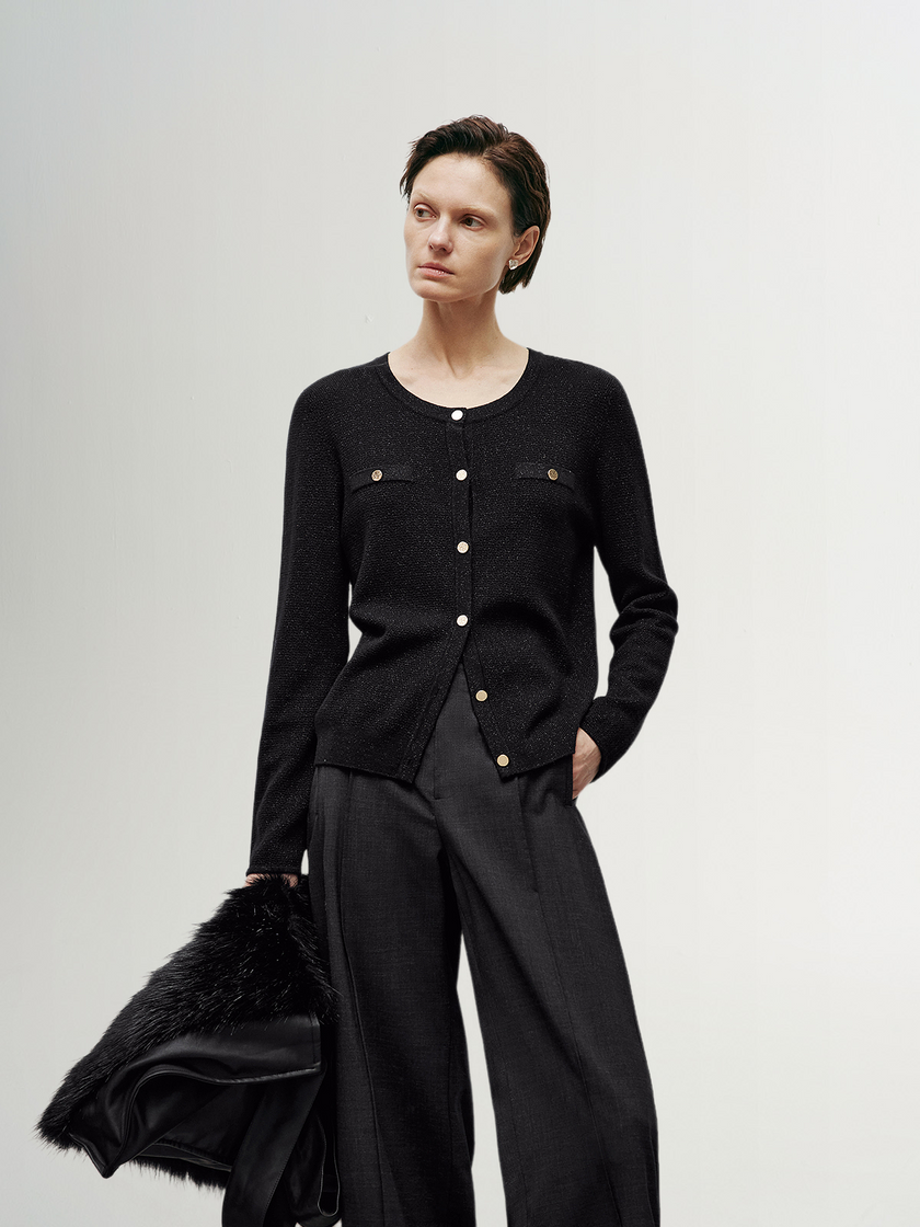 Black shimmering wool cardigan