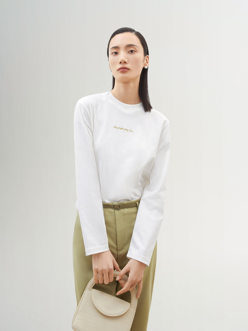 Women's White Round Neck Long Sleeves T-Shirt 5D2100101