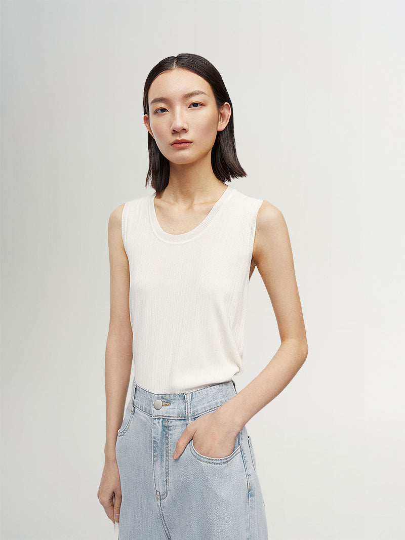 Sleeveless mesh top, white, summer