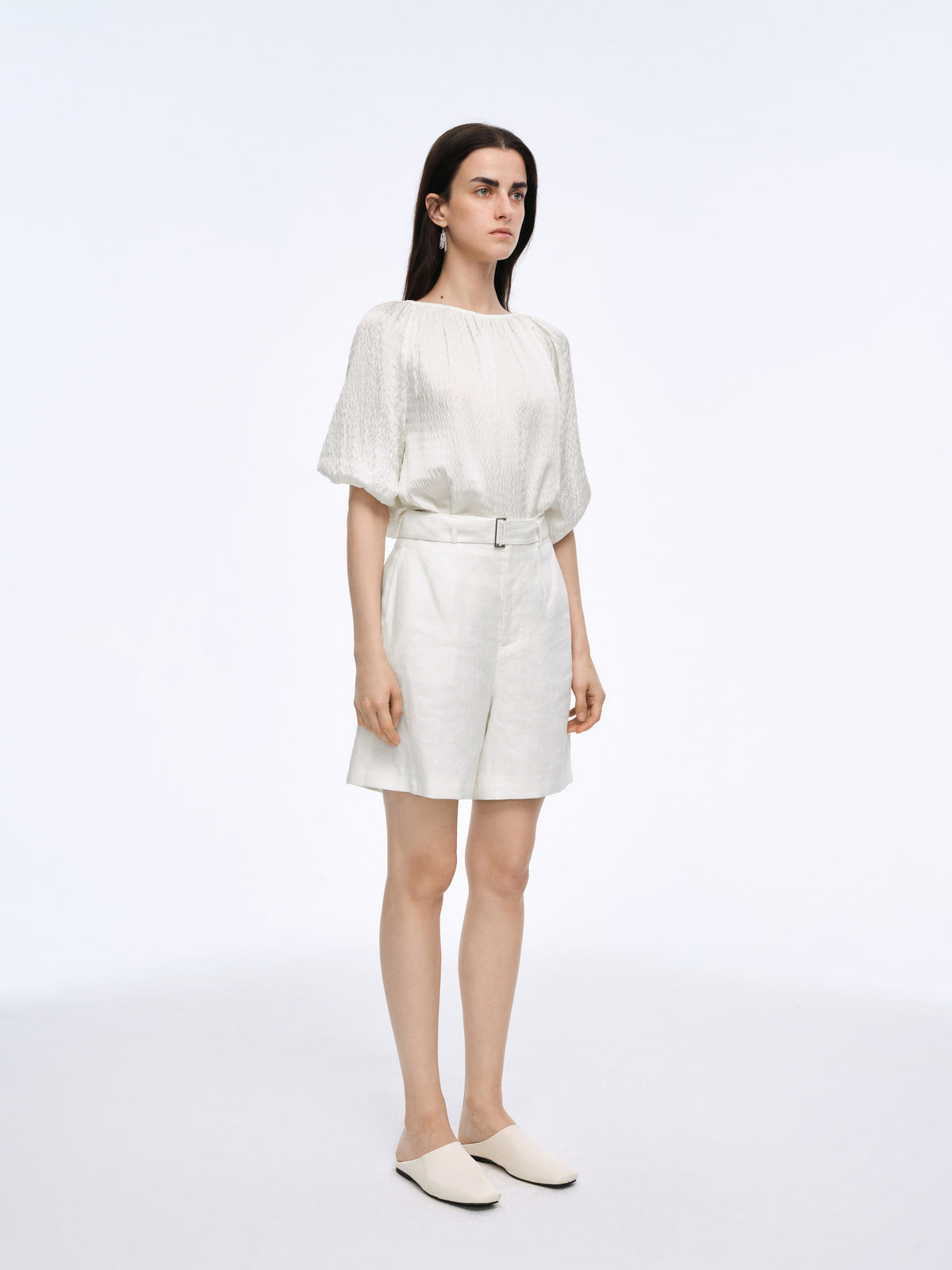 White linen shorts