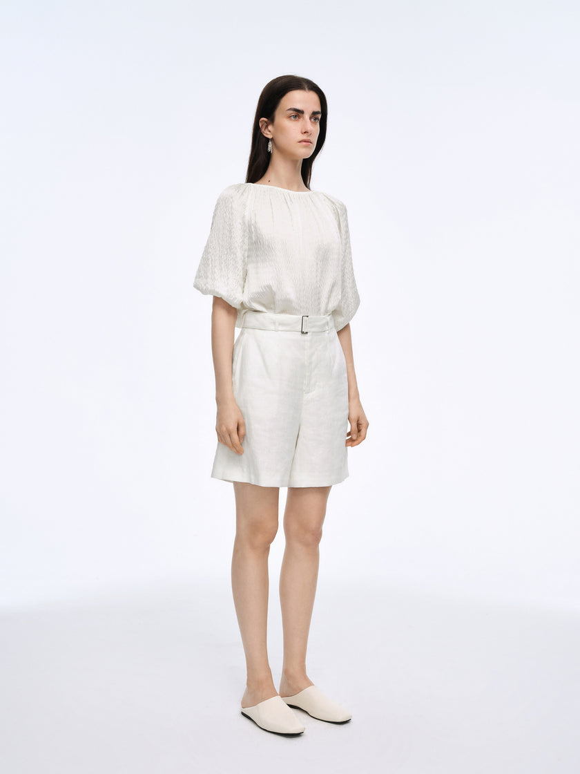 White linen shorts