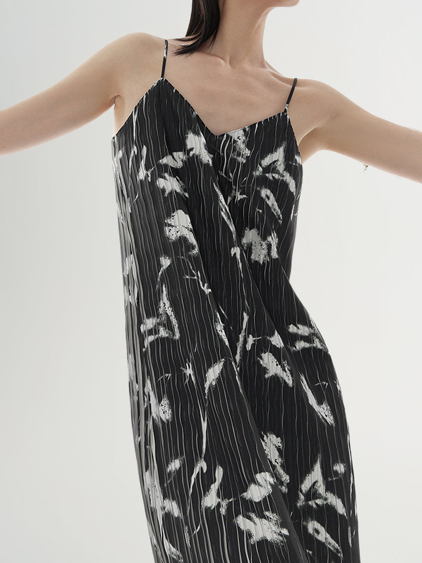 Black floral print strappy dress
