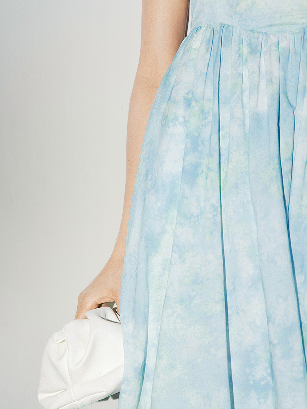 Blue slip dress with sky pattern in 100% cotton