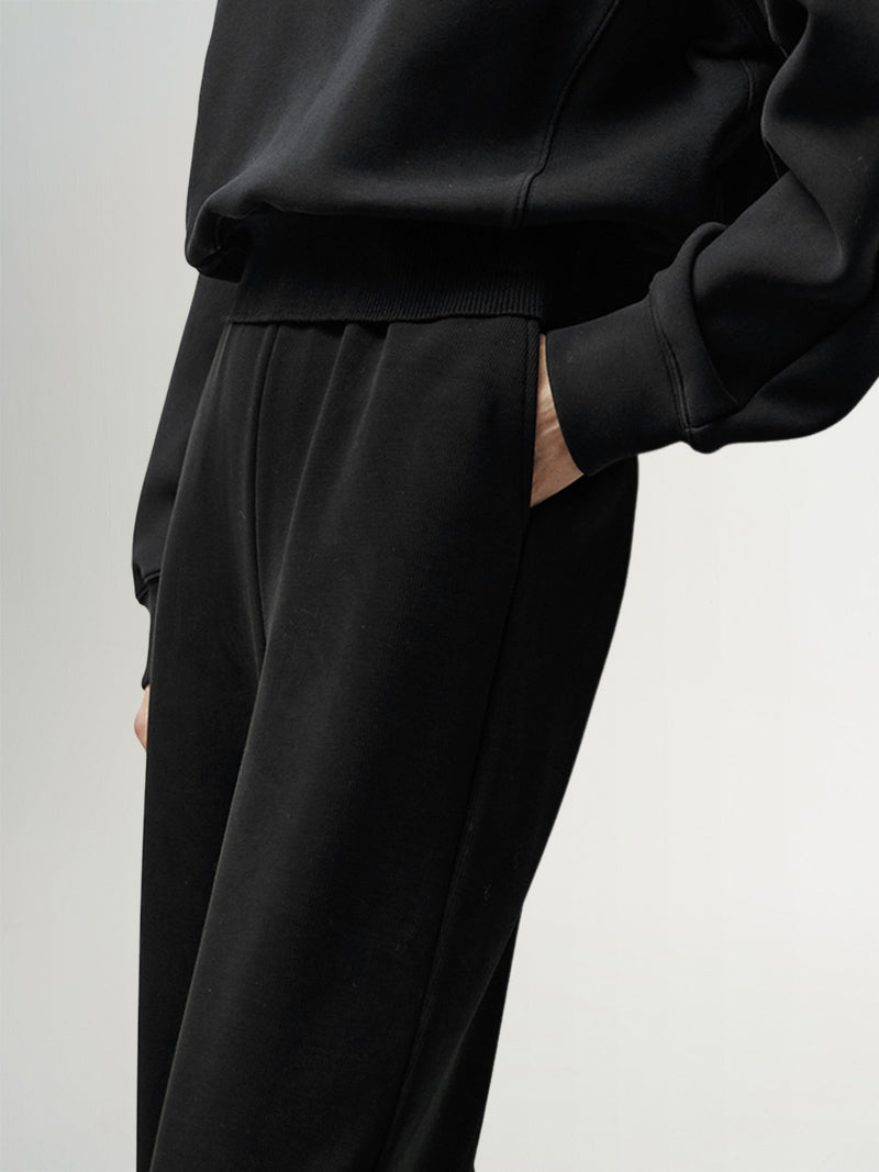 Black straight pants with elasticated waist