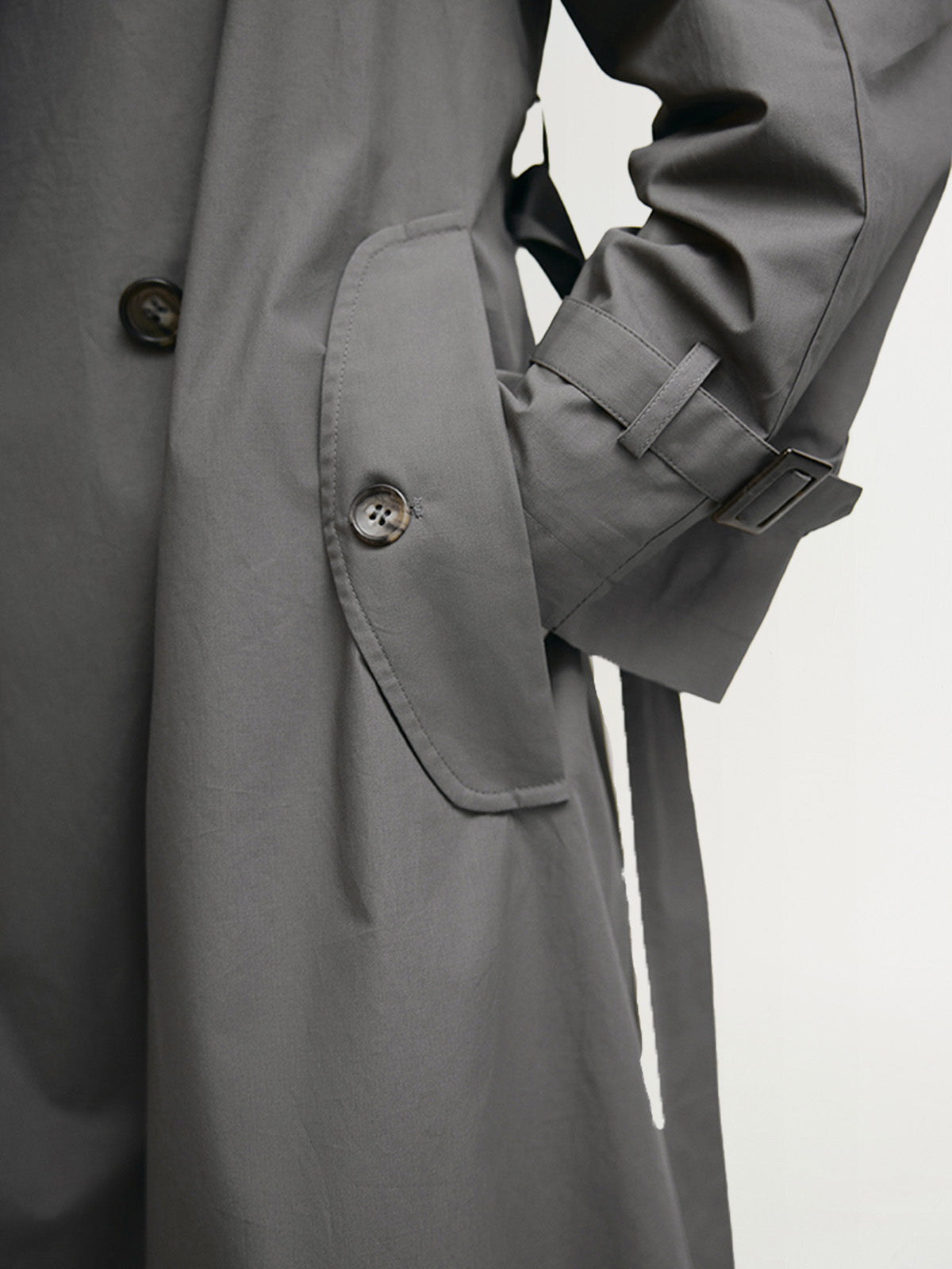 Smoke gray winter coat with collar, double breasted