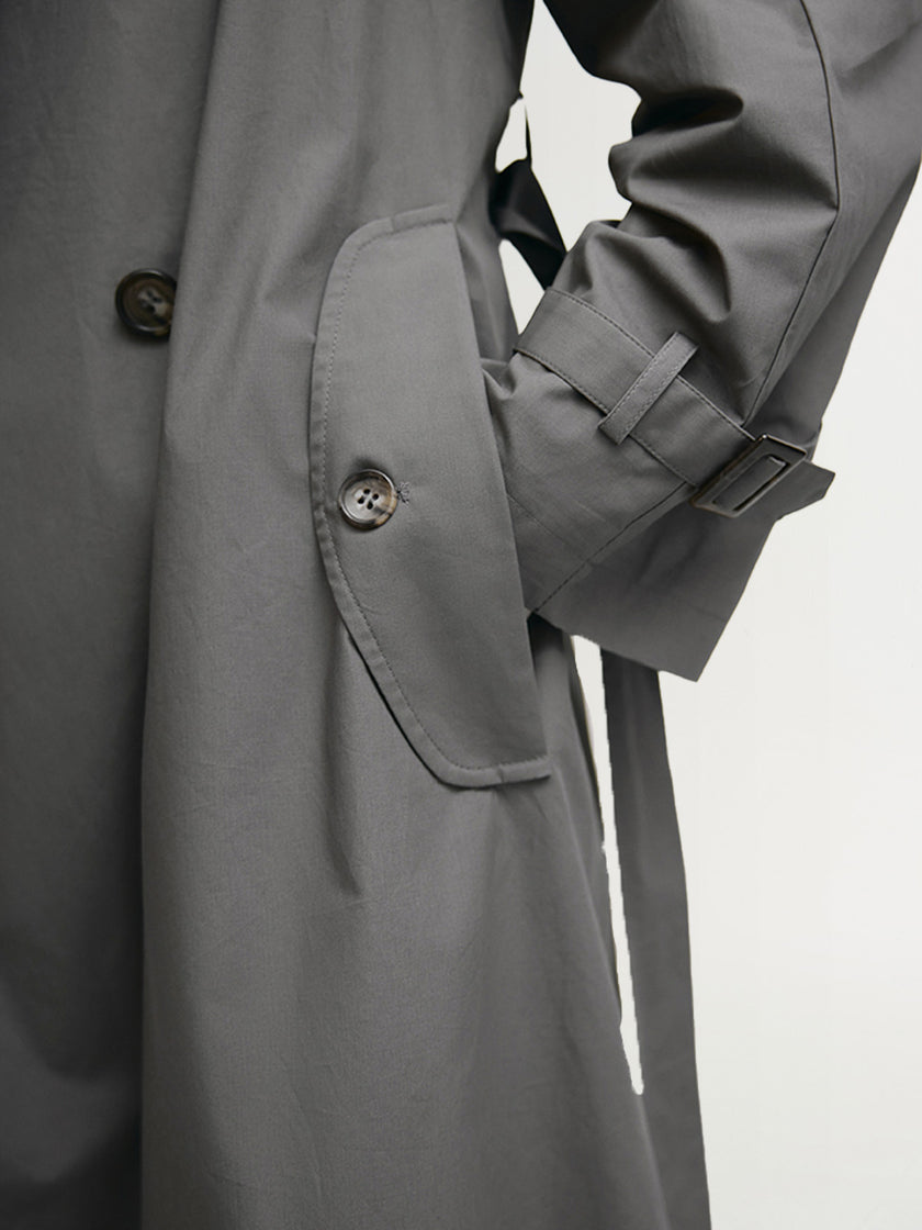 Smoke gray winter coat with collar, double breasted
