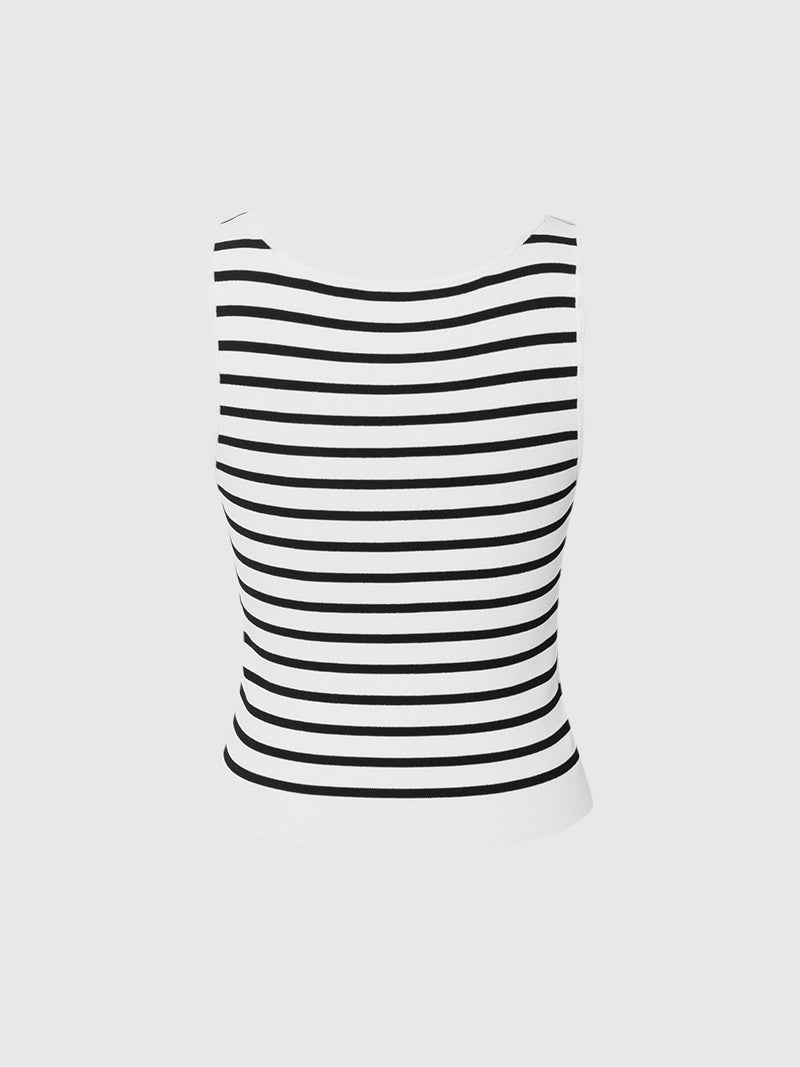 Women's Black Round Neck Stripe Knitted Vest