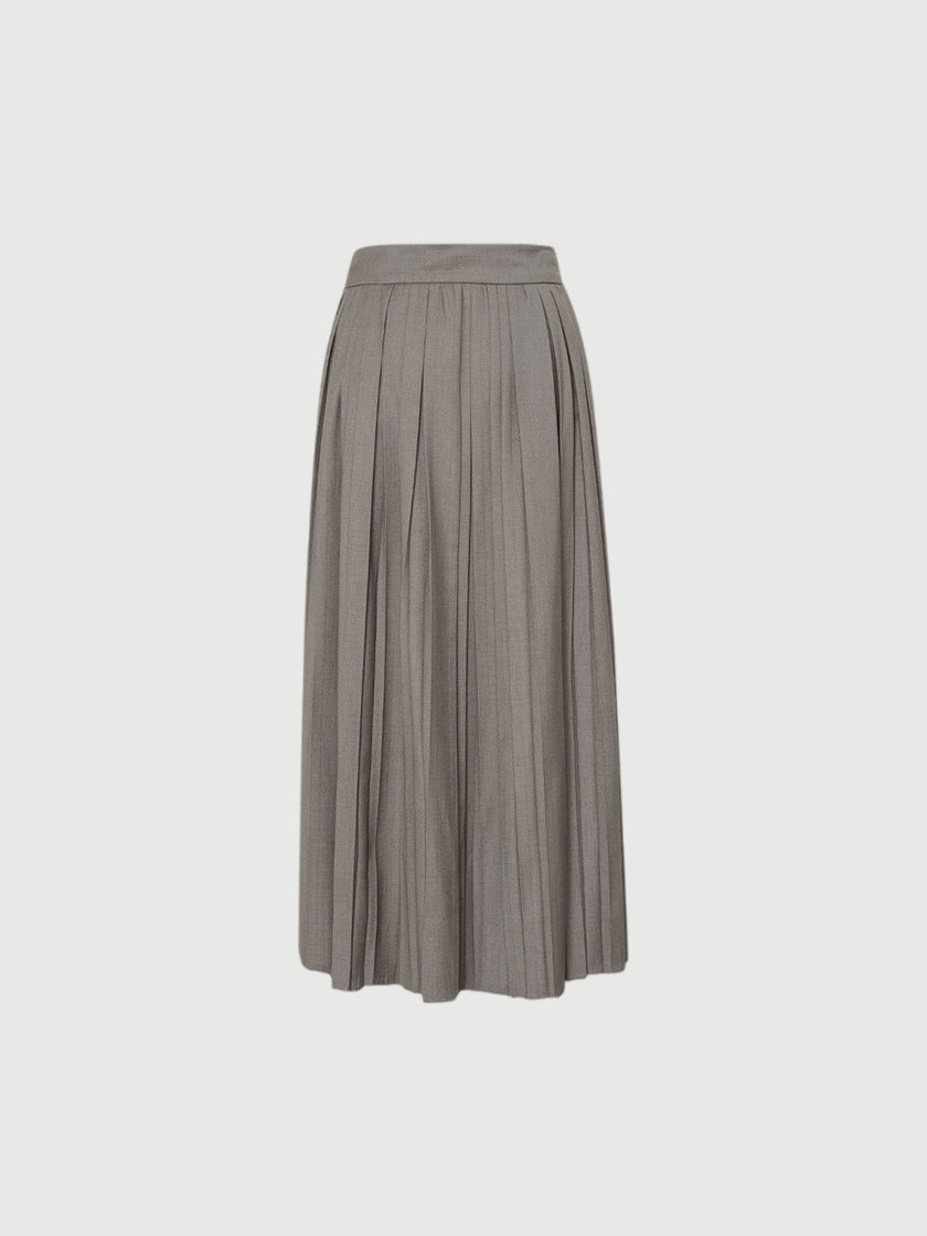 Long pleated skirt in gray wool