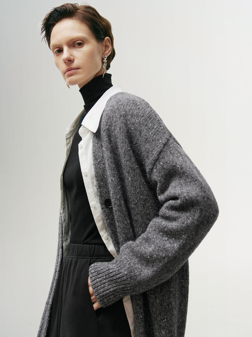 Women's Gray V Neck Button Down Sweater Cardigan