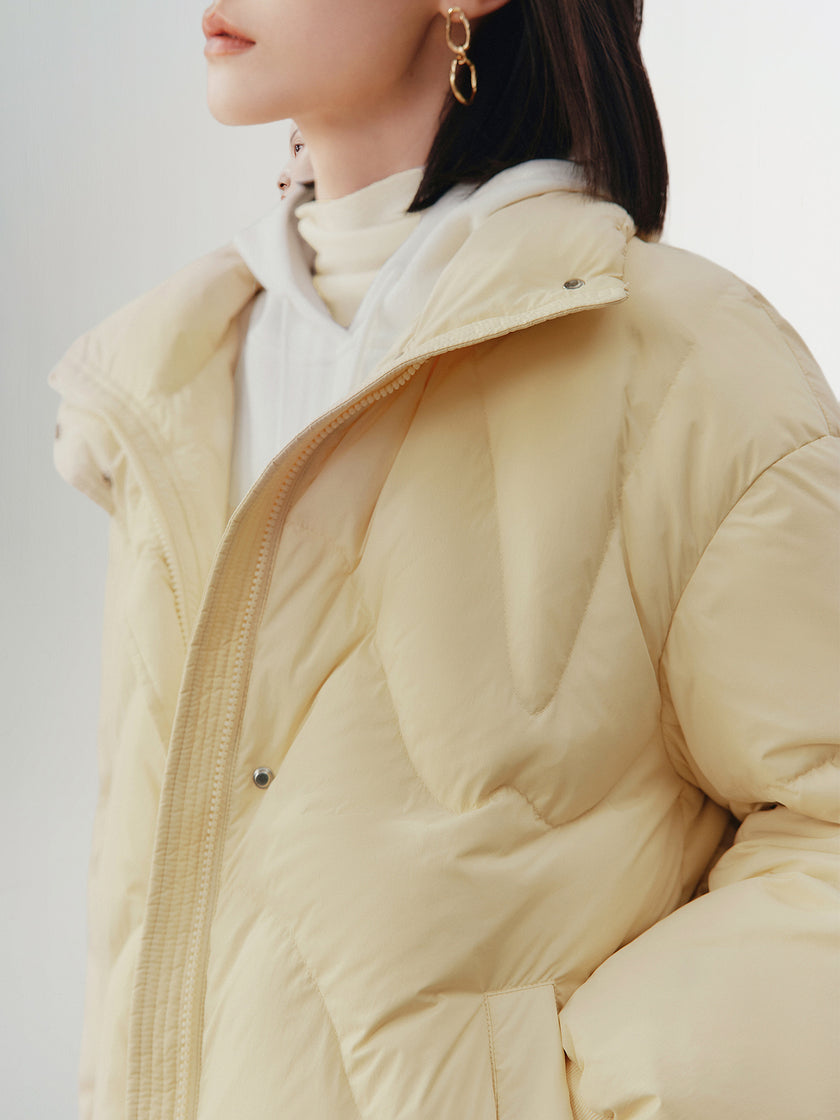 Women's Light Yellow Stand Collar Goose Puffer Jacket