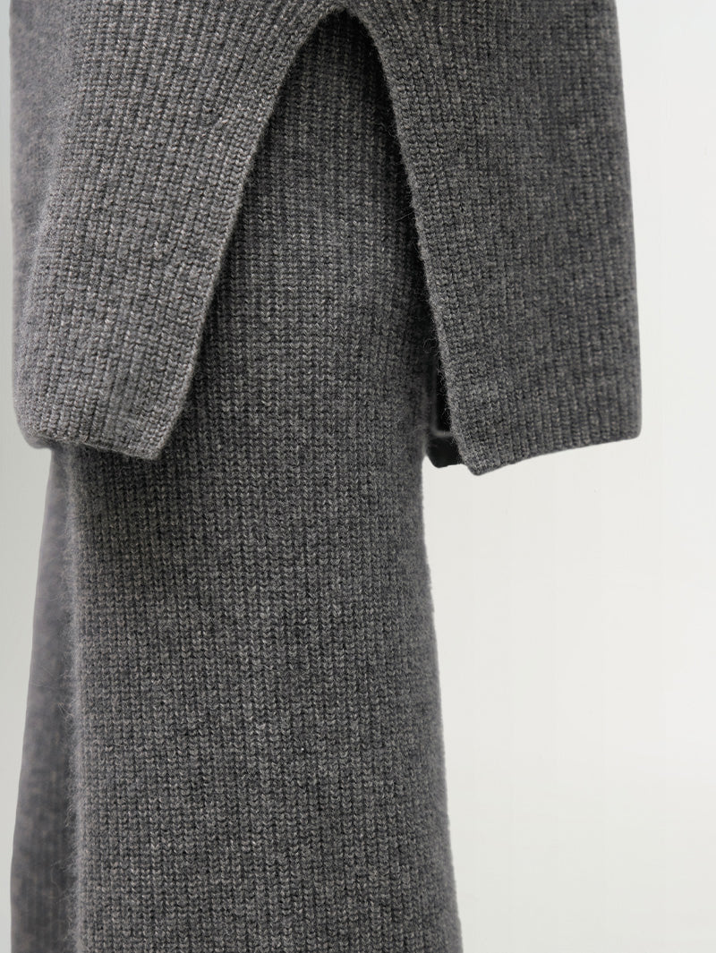 Women's Gray Wide Leg 100% Wool Knitted Pants