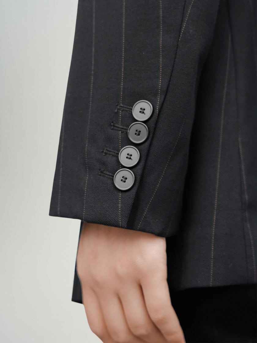 Classic black double-breasted collared blazer