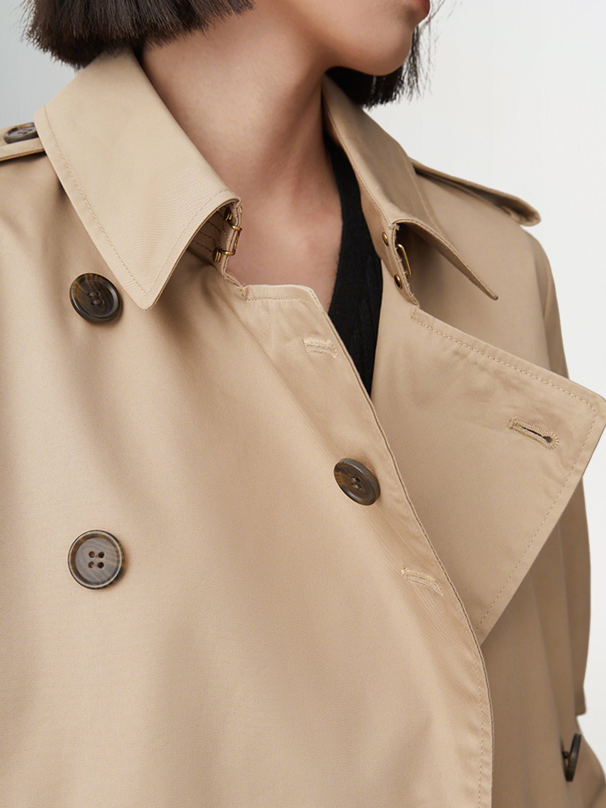 Women's Khaki Double Breasted Long Trench Coat Belt