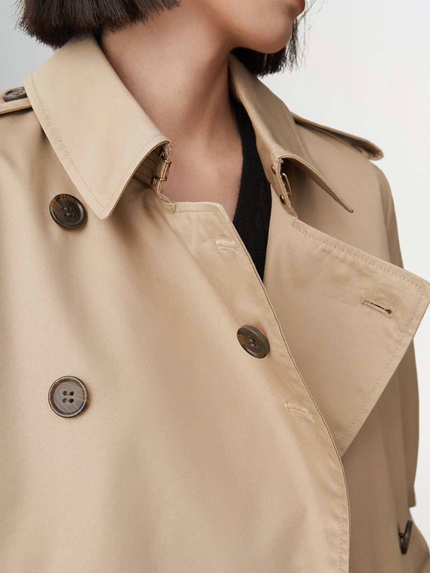 Women's Khaki Double Breasted Long Trench Coat Belt
