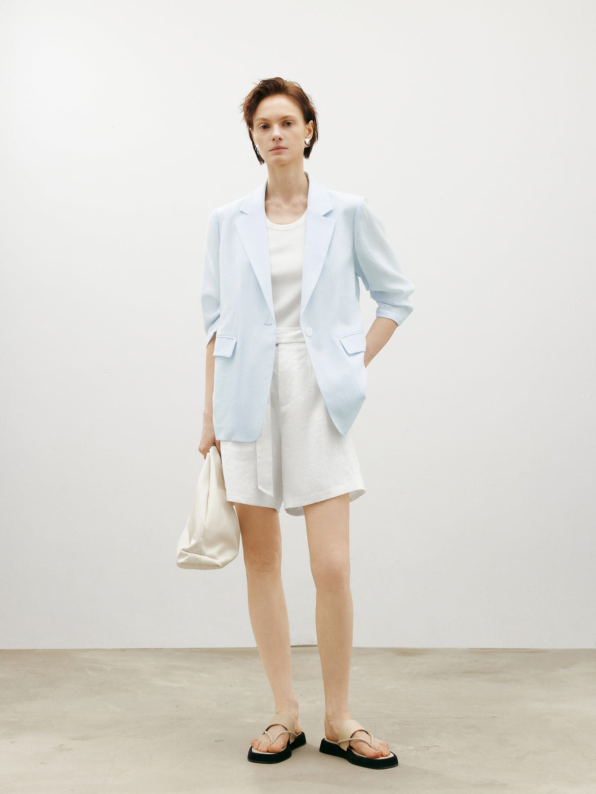 White linen shorts