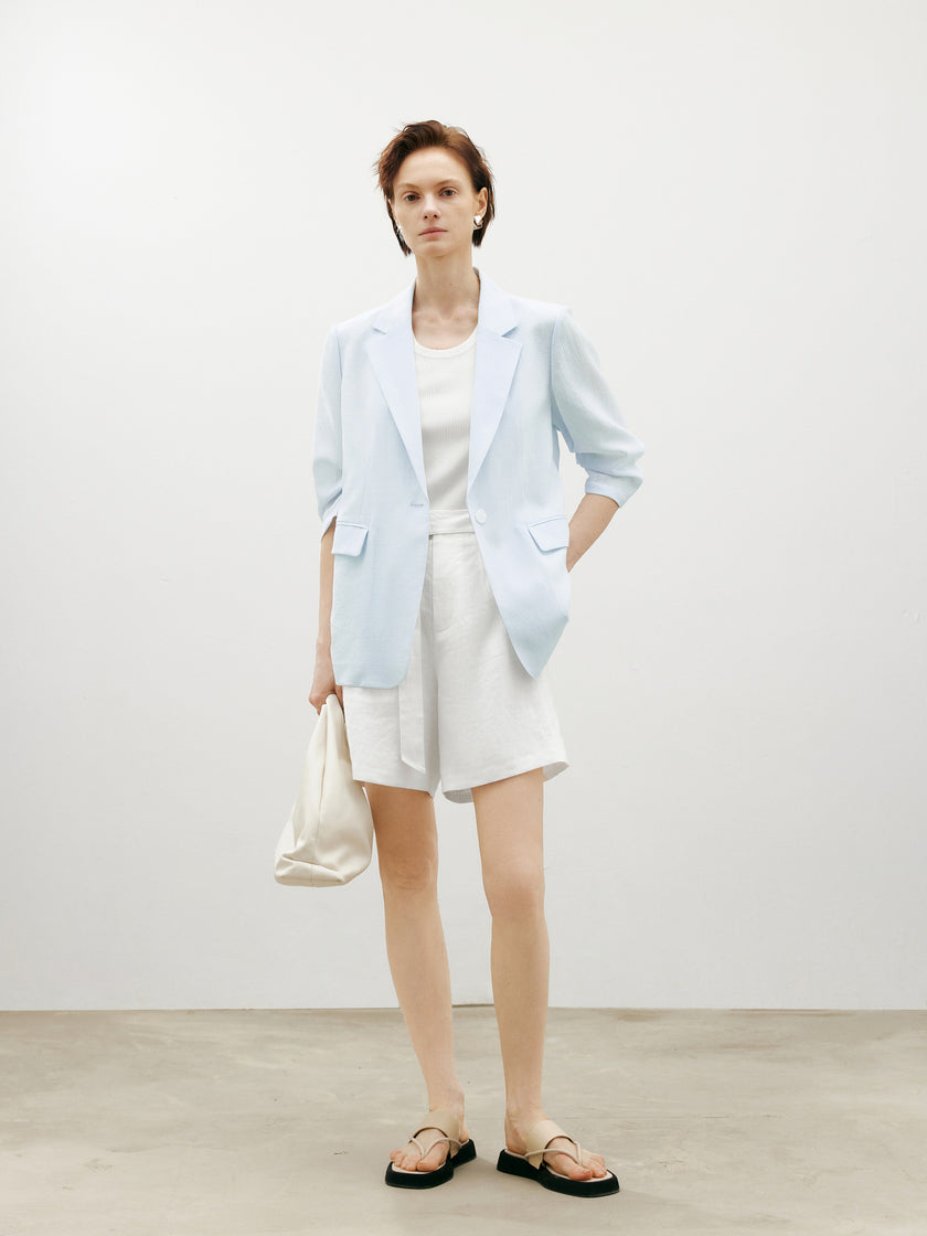 White linen shorts