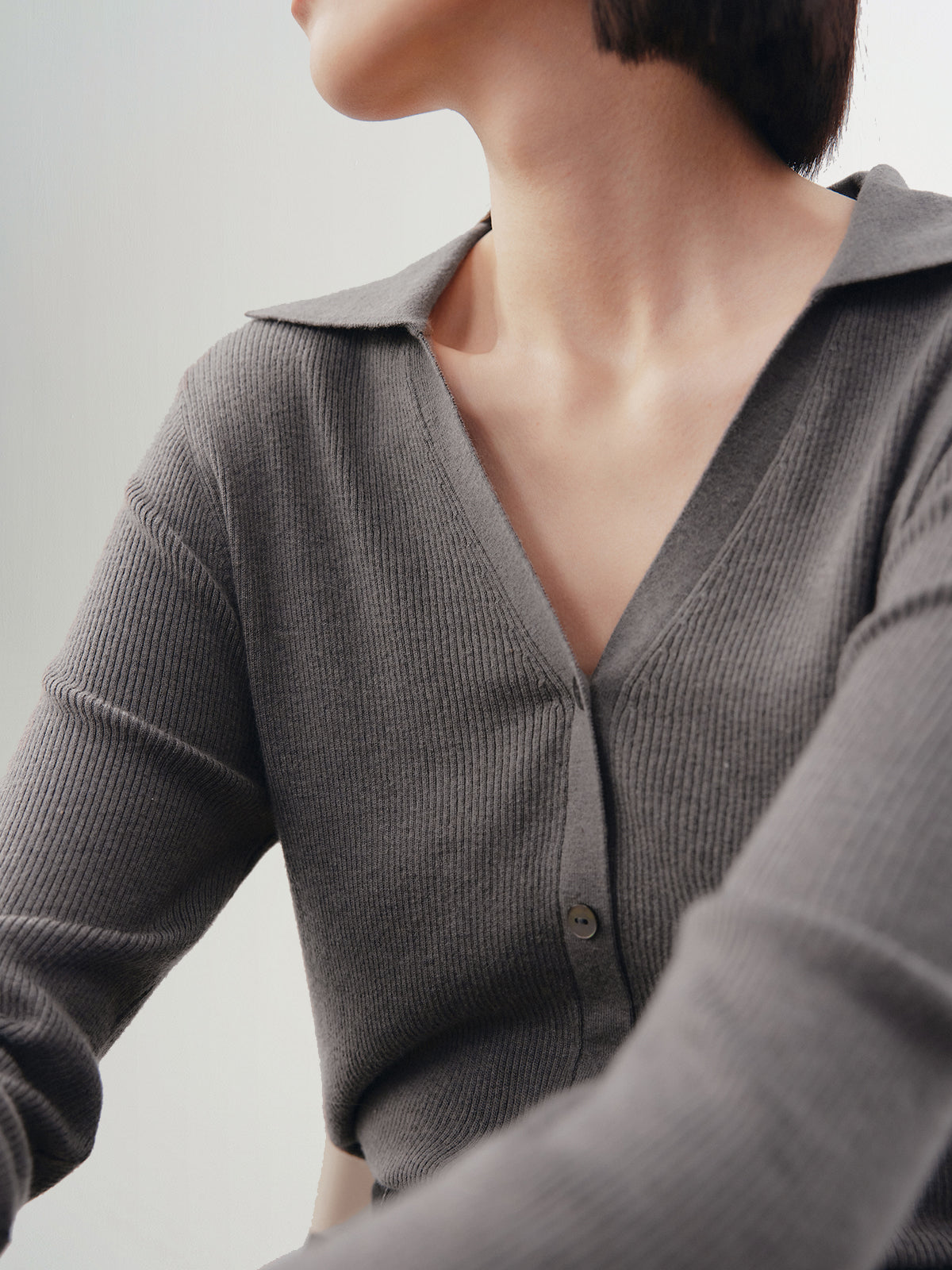 Women's Gray Polo Neck Long Sleeve Kintwear