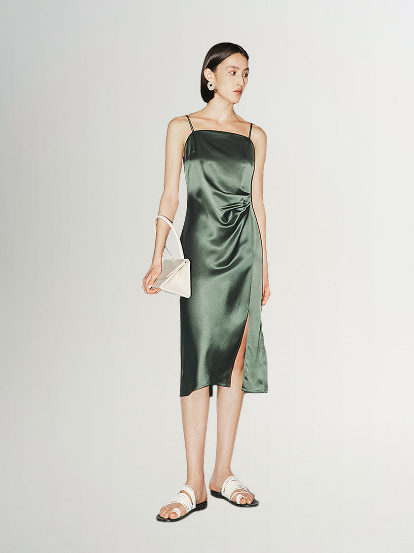 Dark green satin dress