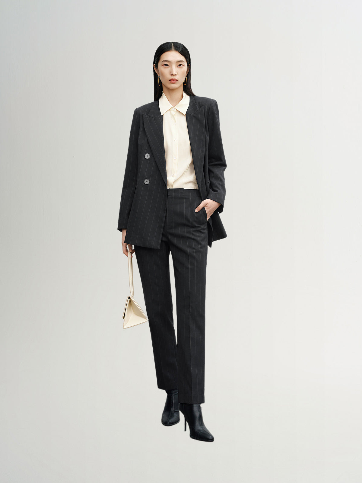 Classic black double-breasted collared blazer