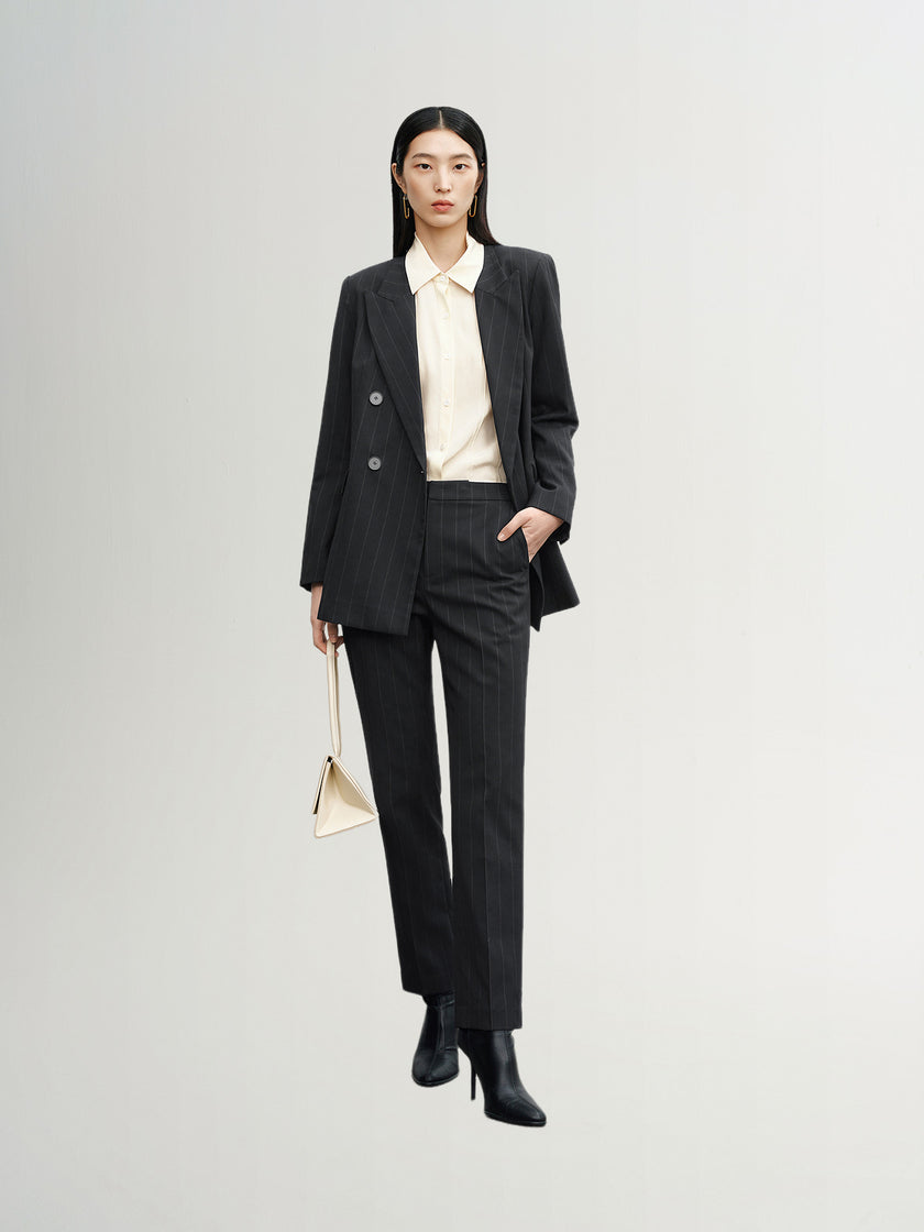 Classic black double-breasted collared blazer