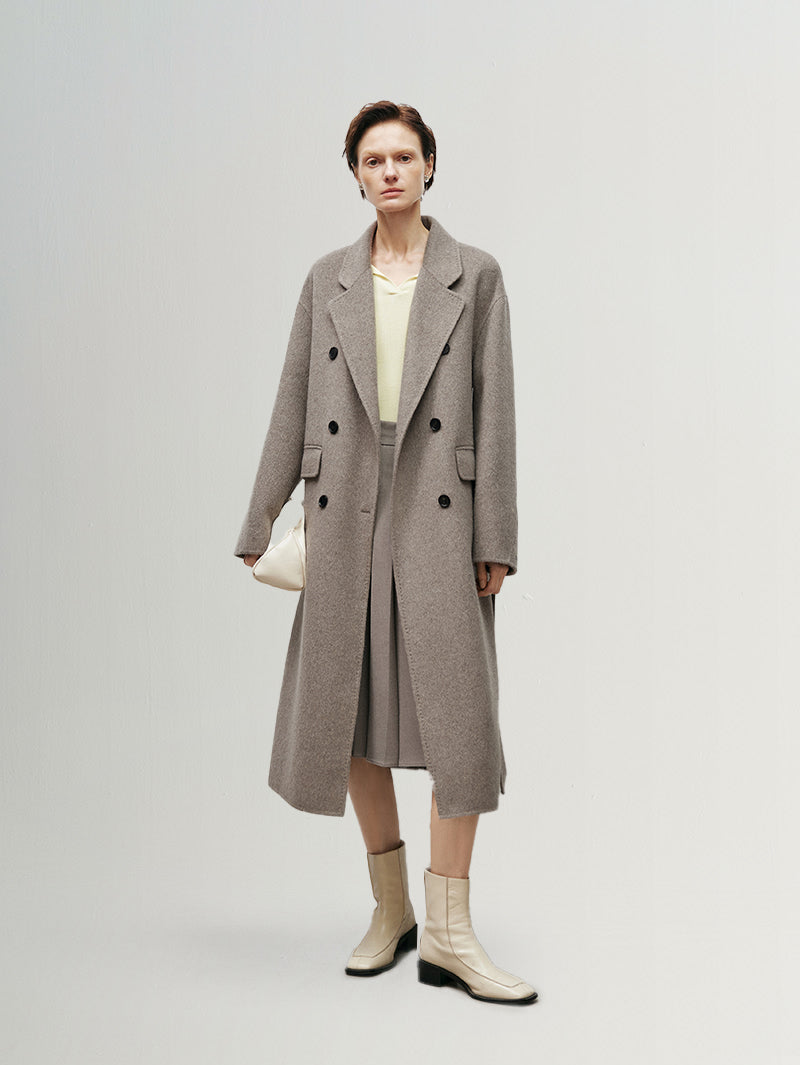 Grey sheepskin and alpaca wool coat