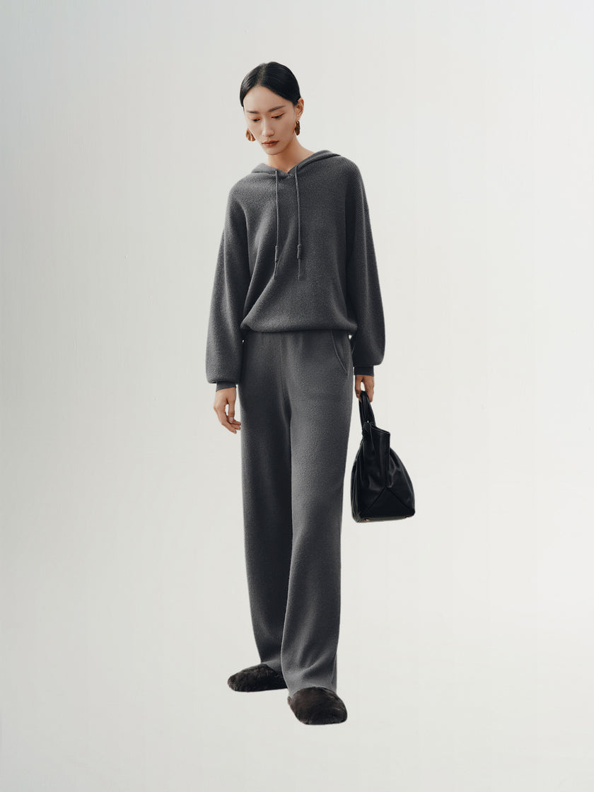 Dark gray relaxed fit winter knitted pants