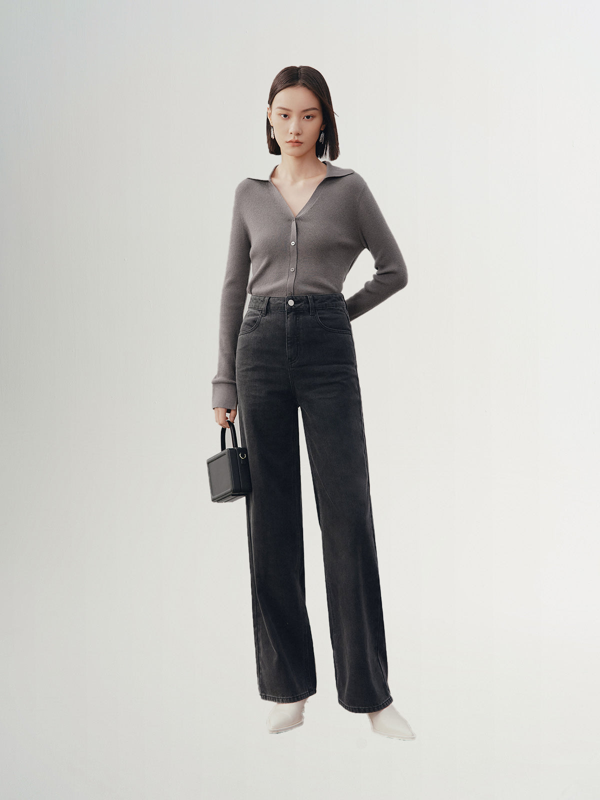 Women's Gray Polo Neck Long Sleeve Kintwear