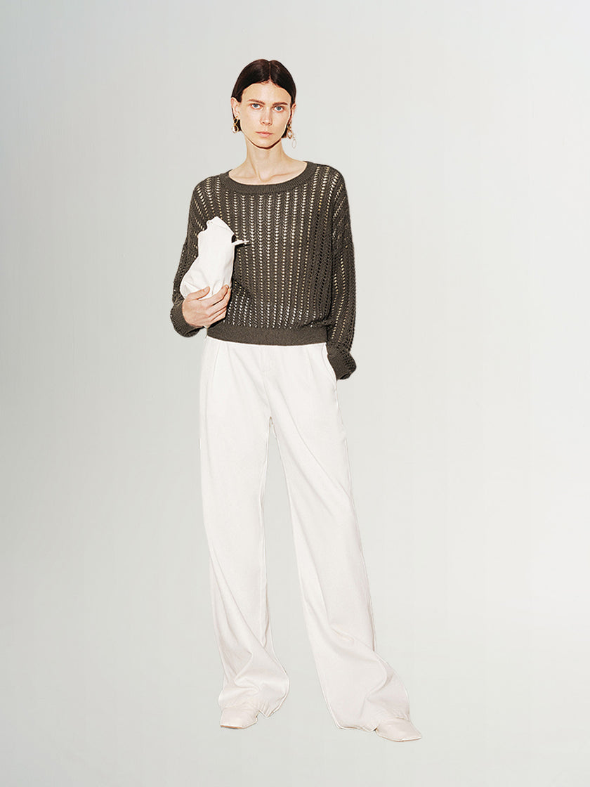 White cotton wide-leg jeans