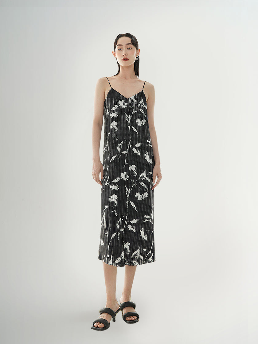 Black floral print strappy dress