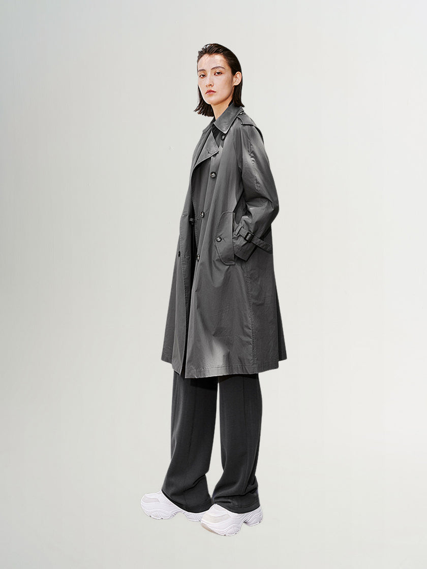 Grey cotton trench coat, double-breasted