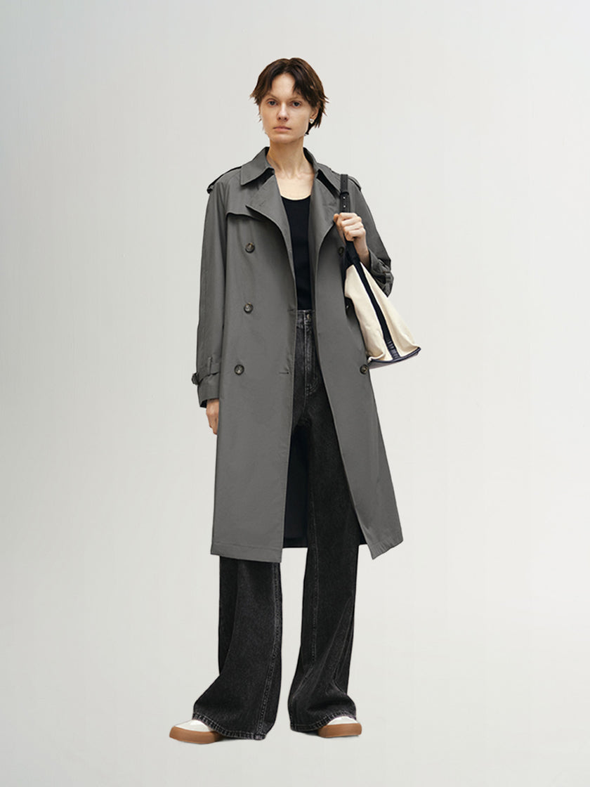 Smoke gray winter coat with collar, double breasted