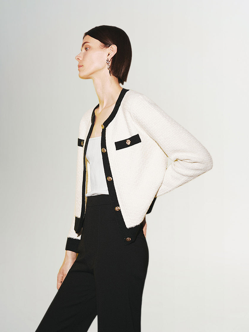 Women's Round Neck Wool Knit Cardigan