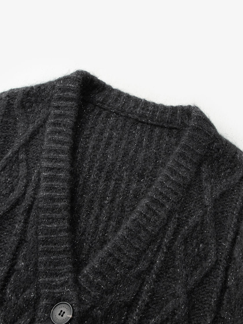 Long black alpaca wool cardigan