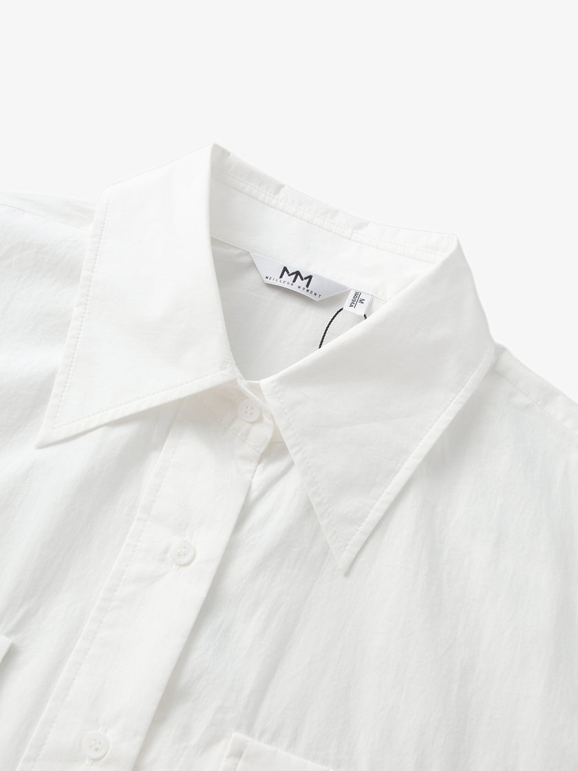 Long-sleeved shirt with pointed collar - white