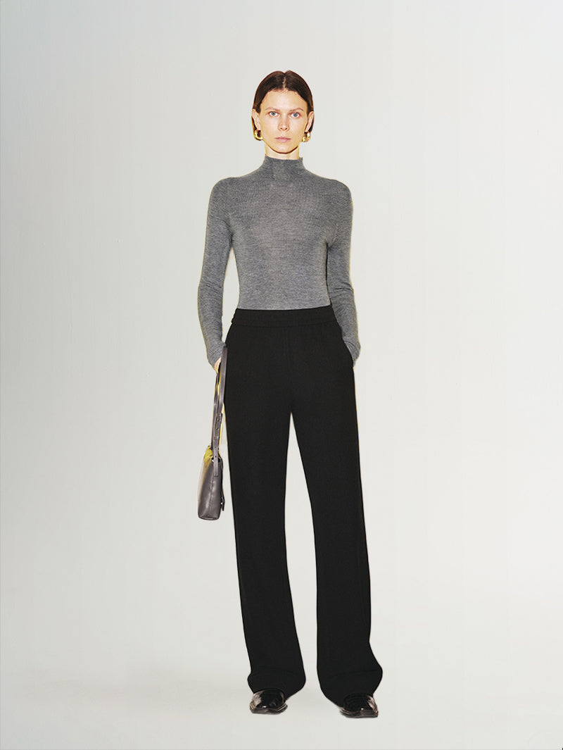 Black corduroy straight pants