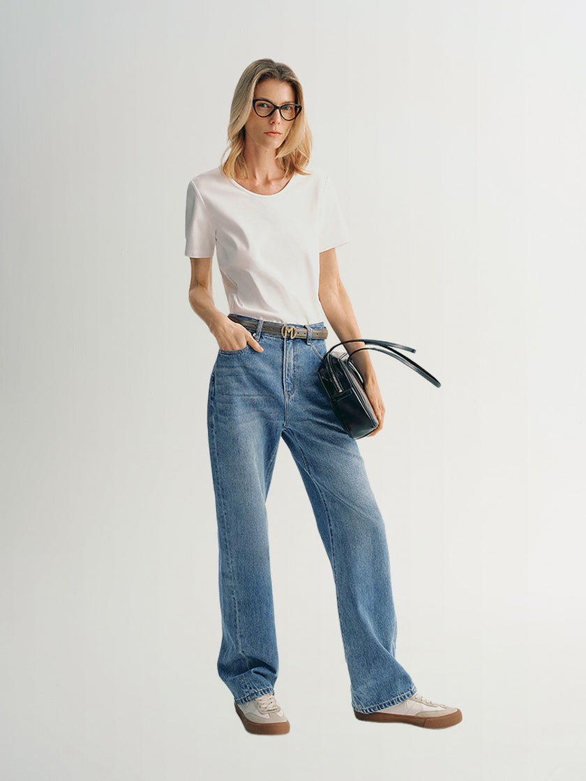 Women's White Round Neck Short Sleeves Summer T-Shirt 5E5900882