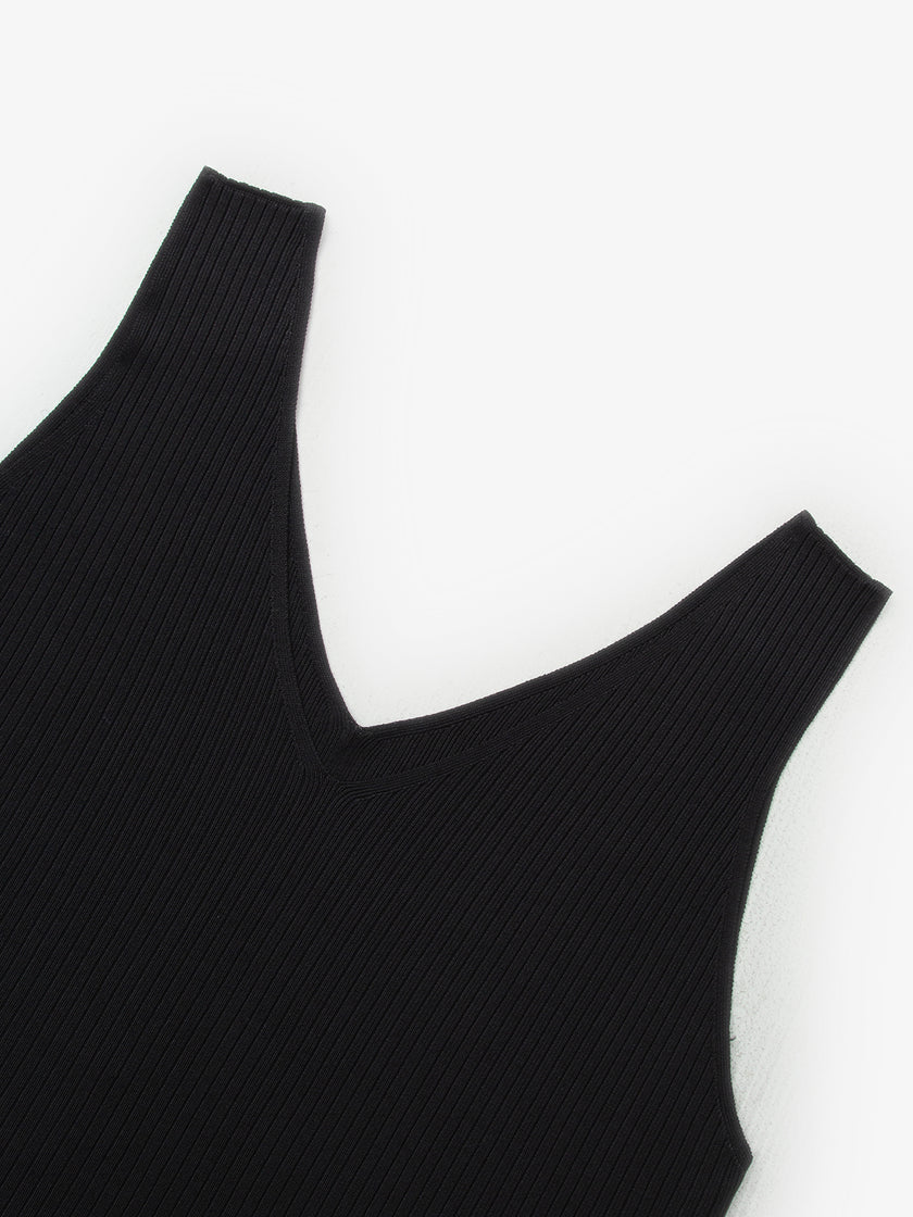 Black V-neck mesh tank top